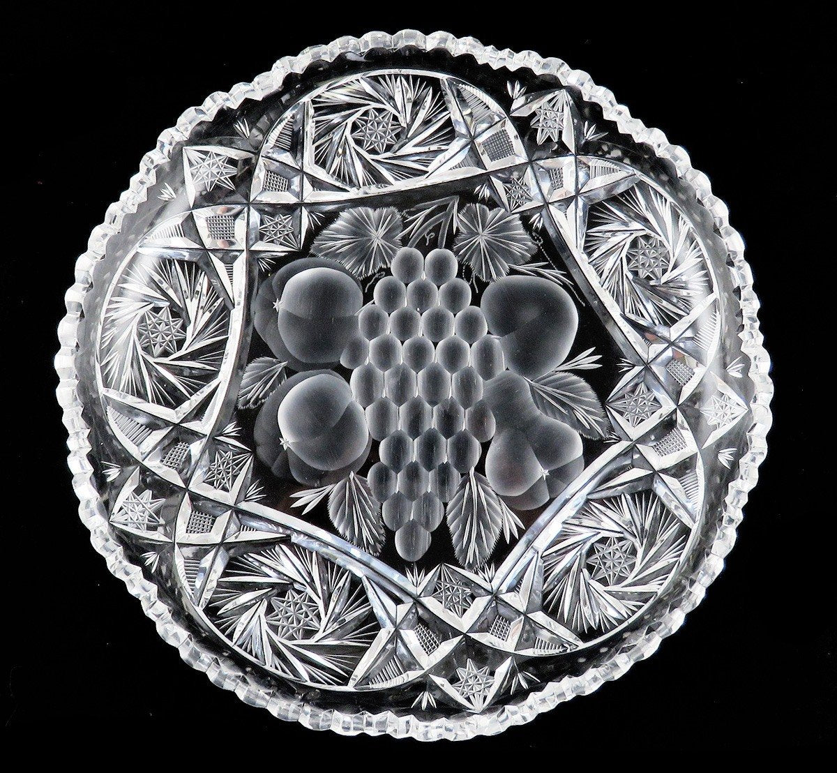 Antique American Brilliant Mt Washington Crystal Cut Glass Fruit Dish