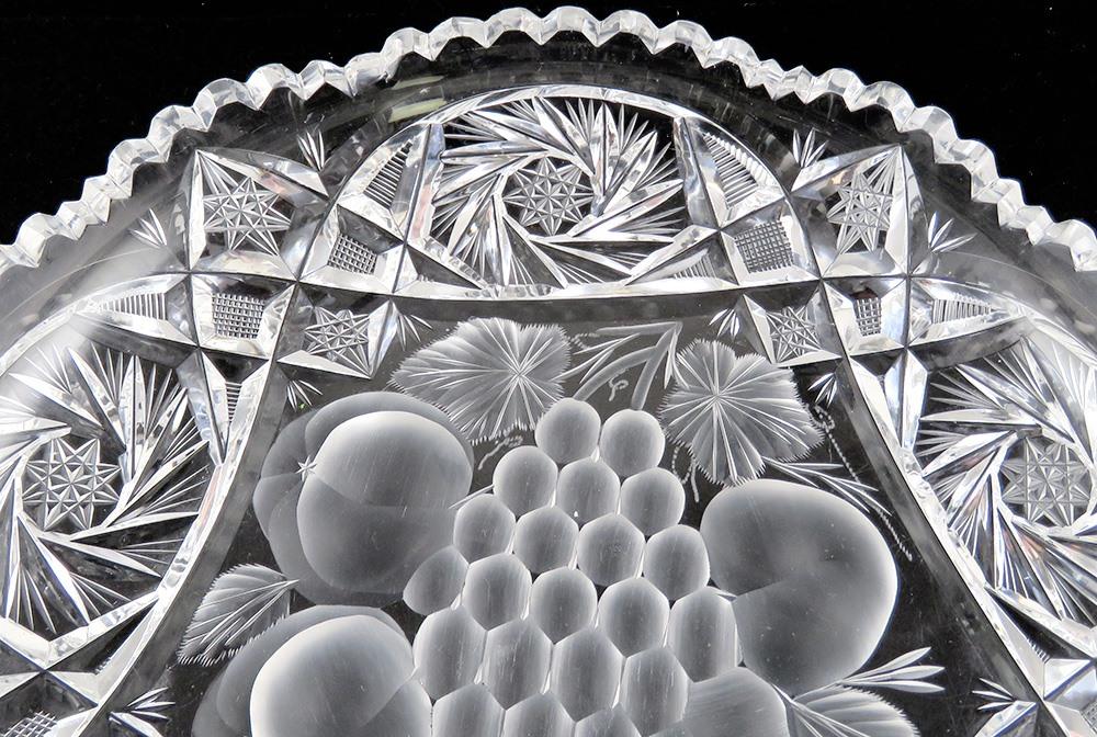 Antique American Brilliant Mt Washington Crystal Cut Glass Fruit Dish