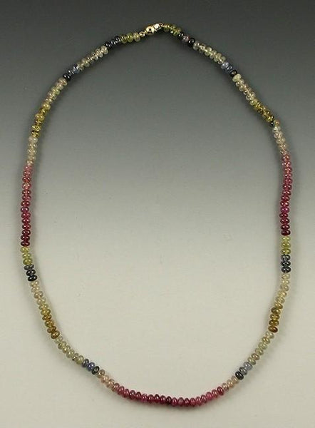 Sweet Multicolor Sapphire Bead Necklace 14k Gold Clasp