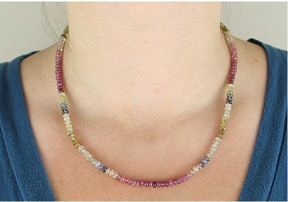 Sweet Multicolor Sapphire Bead Necklace 14k Gold Clasp