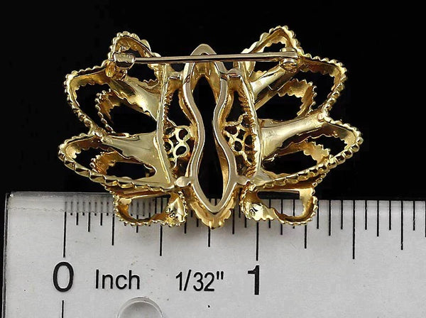 Quality 18K Yellow Gold Diamond Ruby Sapphire Emerald Pin Brooch