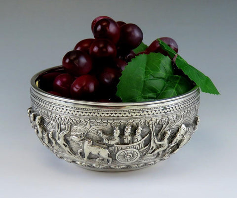 Antique c1900 Hand Chased Silver Raita Dessert or Rice Bowl from Southeast Asia