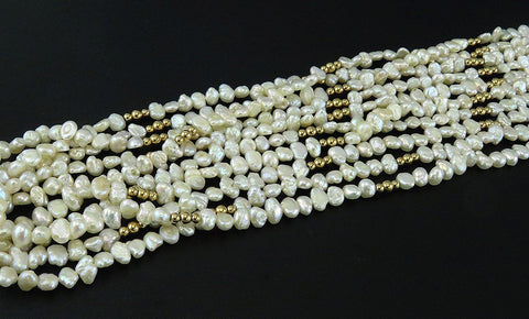 High End 14K Yellow Gold Bead Freshwater Pearl 5 Strand Torsade Necklace 31"