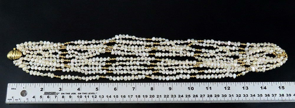 High End 14K Yellow Gold Bead Freshwater Pearl 5 Strand Torsade Necklace 31"
