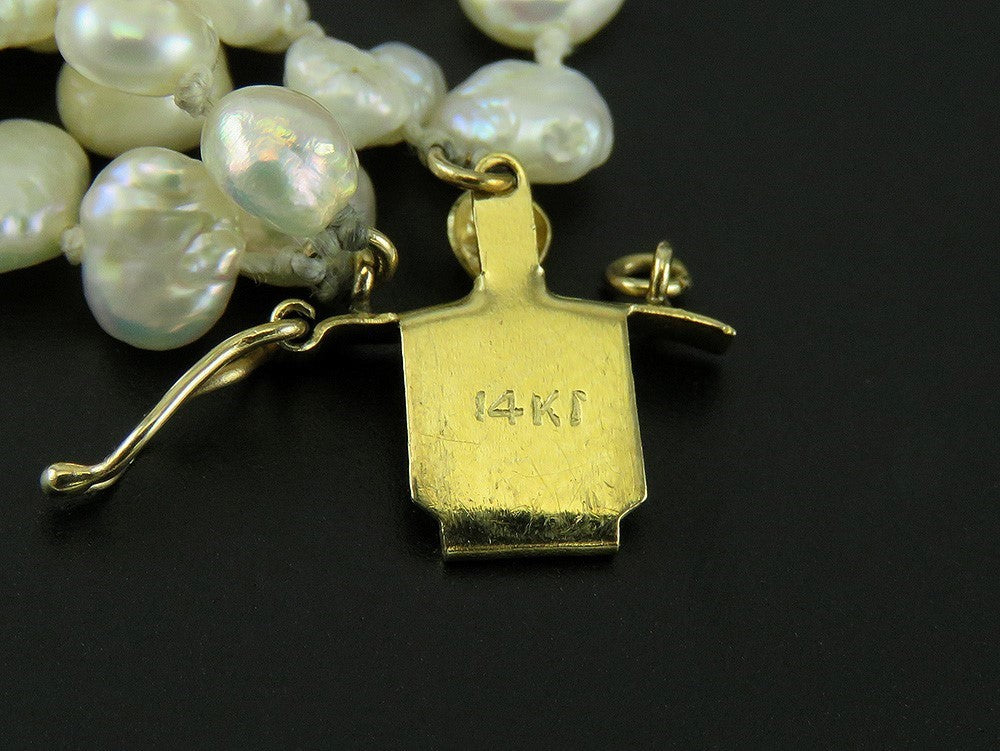 High End 14K Yellow Gold Bead Freshwater Pearl 5 Strand Torsade Necklace 31"