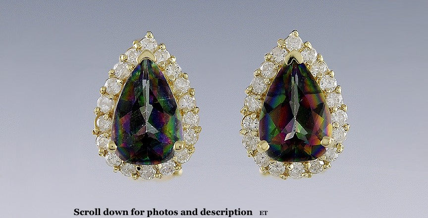 Unique Pair 14k Gold Mystic Topaz & ~.70ct Diamond Earrings