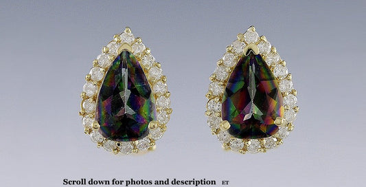 Unique Pair 14k Gold Mystic Topaz & ~.70ct Diamond Earrings