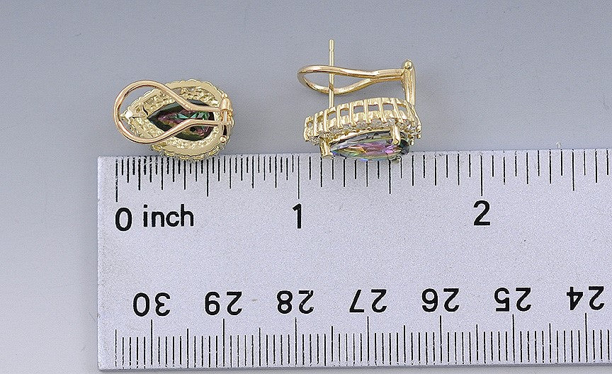 Unique Pair 14k Gold Mystic Topaz & ~.70ct Diamond Earrings