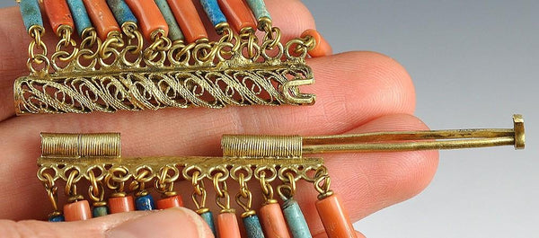 Egyptian Gilt-Silver Multi-Strand Bracelet; Scarab, Ankh, Palmette, Filigree