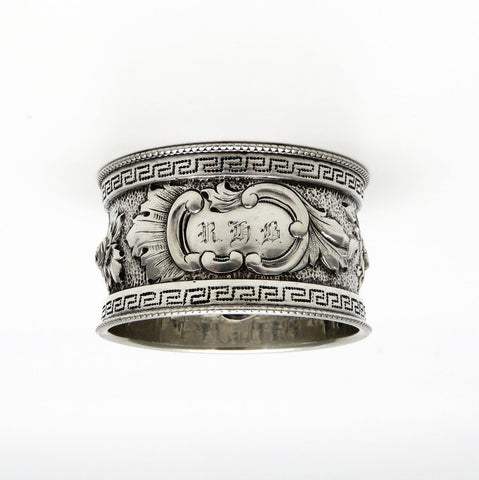 Beautiful c1850s American Coin Silver Hand Chased Floral Napkin Ring