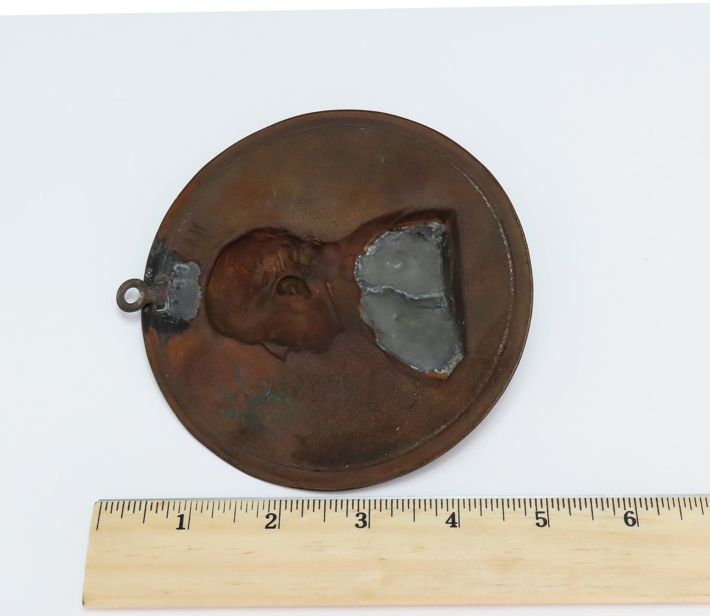 Neat Antique Late 1800s Copper Napoleon Wall Hanging Plaque Medallion