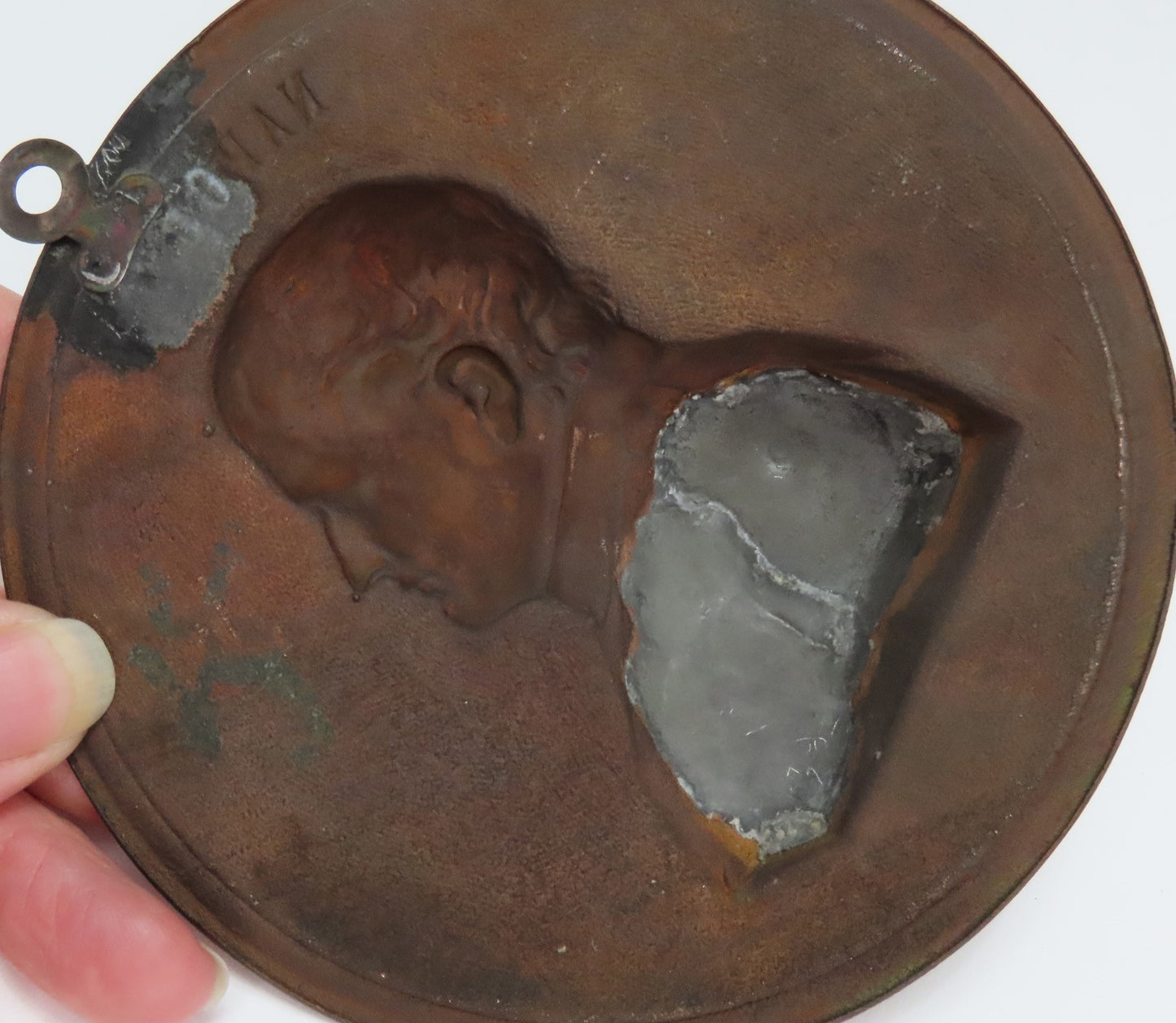 Neat Antique Late 1800s Copper Napoleon Wall Hanging Plaque Medallion