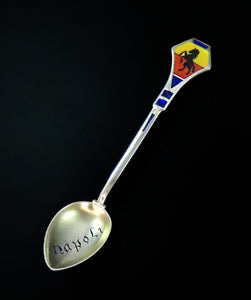 1890s Napoli Naples 800 Purity Silver Souvenir Spoon Enamel Decorations 5 1/8"