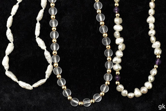 3 Beaded Necklaces Genuine Pearls 14K Yellow Gold Clasps