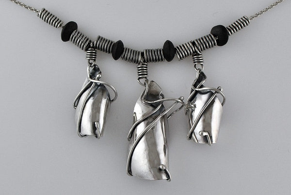 Modern Handmade Sterling Silver Necklace Oxidized Finish