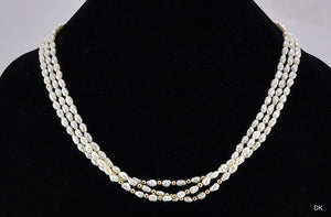 Pretty Triple Strand Genuine Pearl and 14K Yellow Gold Necklace Filigree Clasp