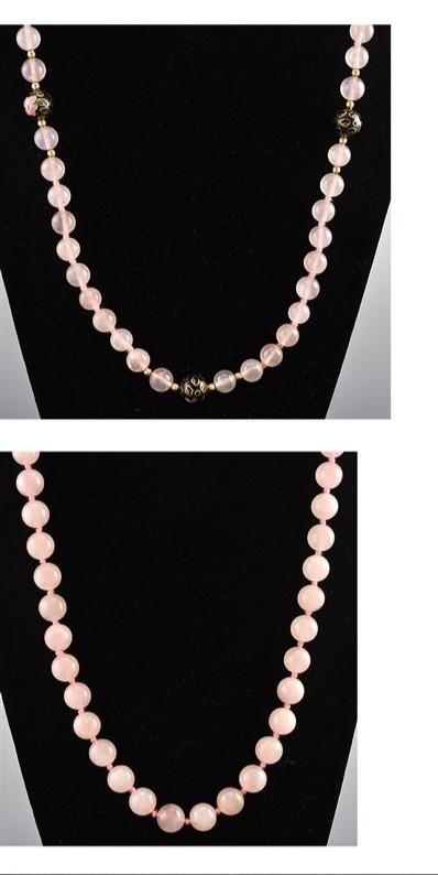 5 Pc Purple and Rose Quartz Beaded Costume Lot Necklaces w/ Pin/Brooch Cloisonne