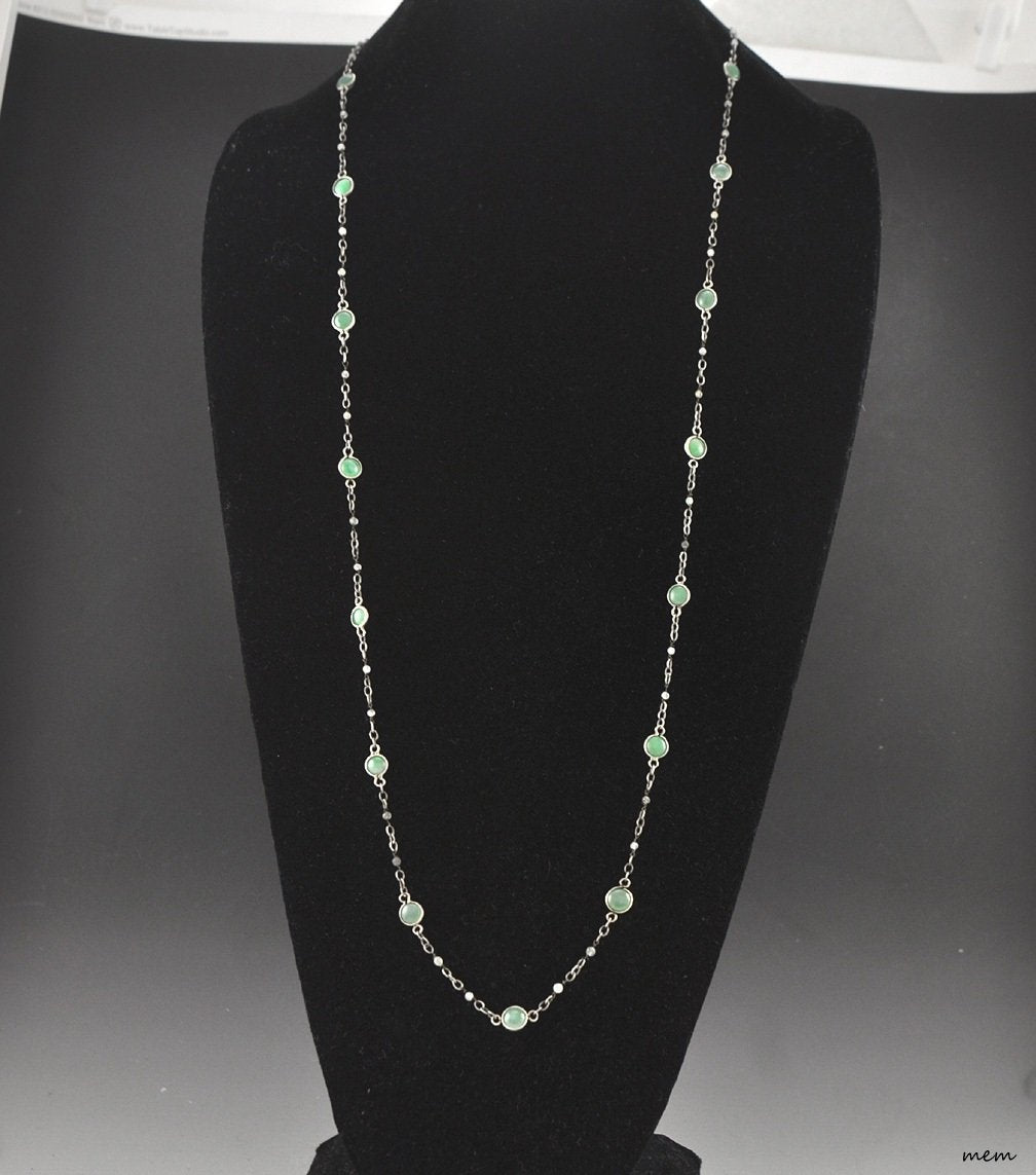 Lovely 800 Purity Silver and Genuine Jade Necklace 32"
