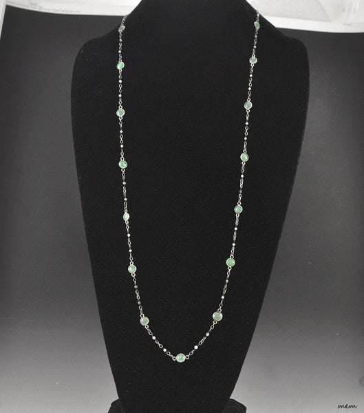 Lovely 800 Purity Silver and Genuine Jade Necklace 32"