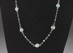 Lovely 800 Purity Silver and Genuine Jade Necklace 32"