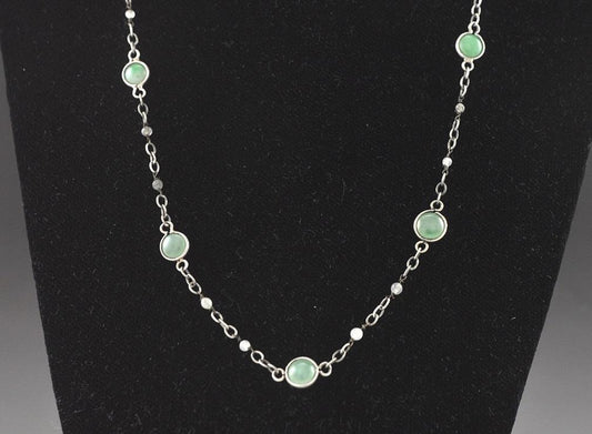 Lovely 800 Purity Silver and Genuine Jade Necklace 32"