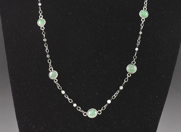 Lovely 800 Purity Silver and Genuine Jade Necklace 32"