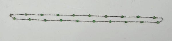 Lovely 800 Purity Silver and Genuine Jade Necklace 32"