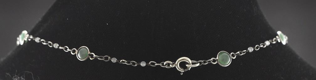 Lovely 800 Purity Silver and Genuine Jade Necklace 32"
