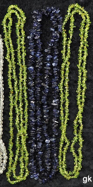 3 Genuine Tumbled Stone Beaded Necklaces Peridot Iolite Genuine Stones