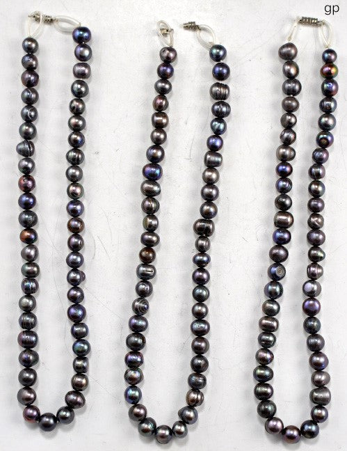 3 Dyed Purple/Gray Baroque Pearl Beaded Necklace 17"