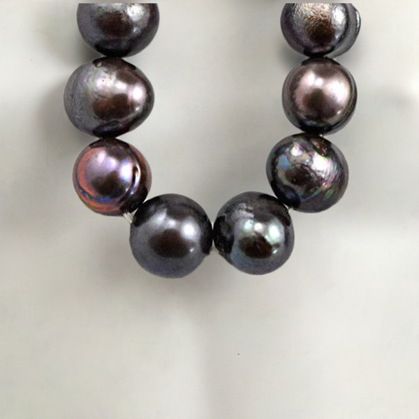 3 Dyed Purple/Gray Baroque Pearl Beaded Necklace 17"