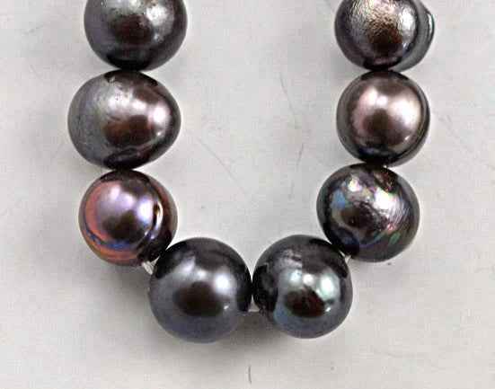 3 Dyed Purple/Gray Baroque Pearl Beaded Necklace 17"