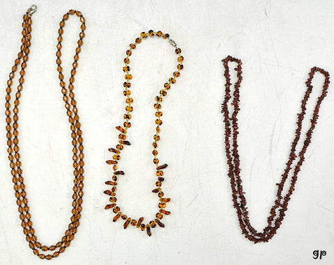 3 Natural Genuine Gemstone Garnet Beaded Necklaces Long Strands