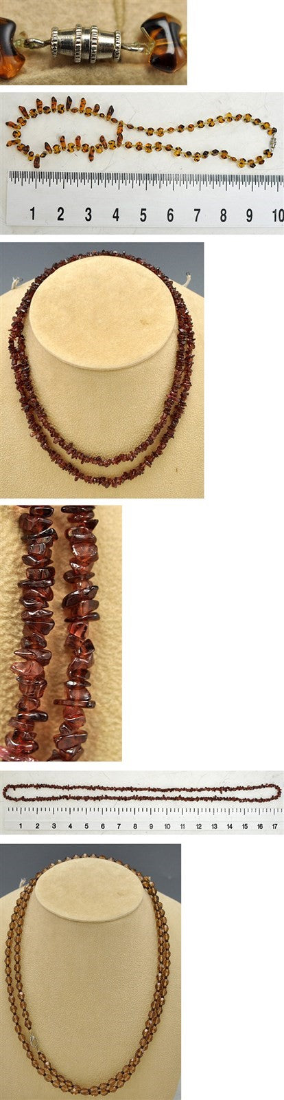 3 Natural Genuine Gemstone Garnet Beaded Necklaces Long Strands