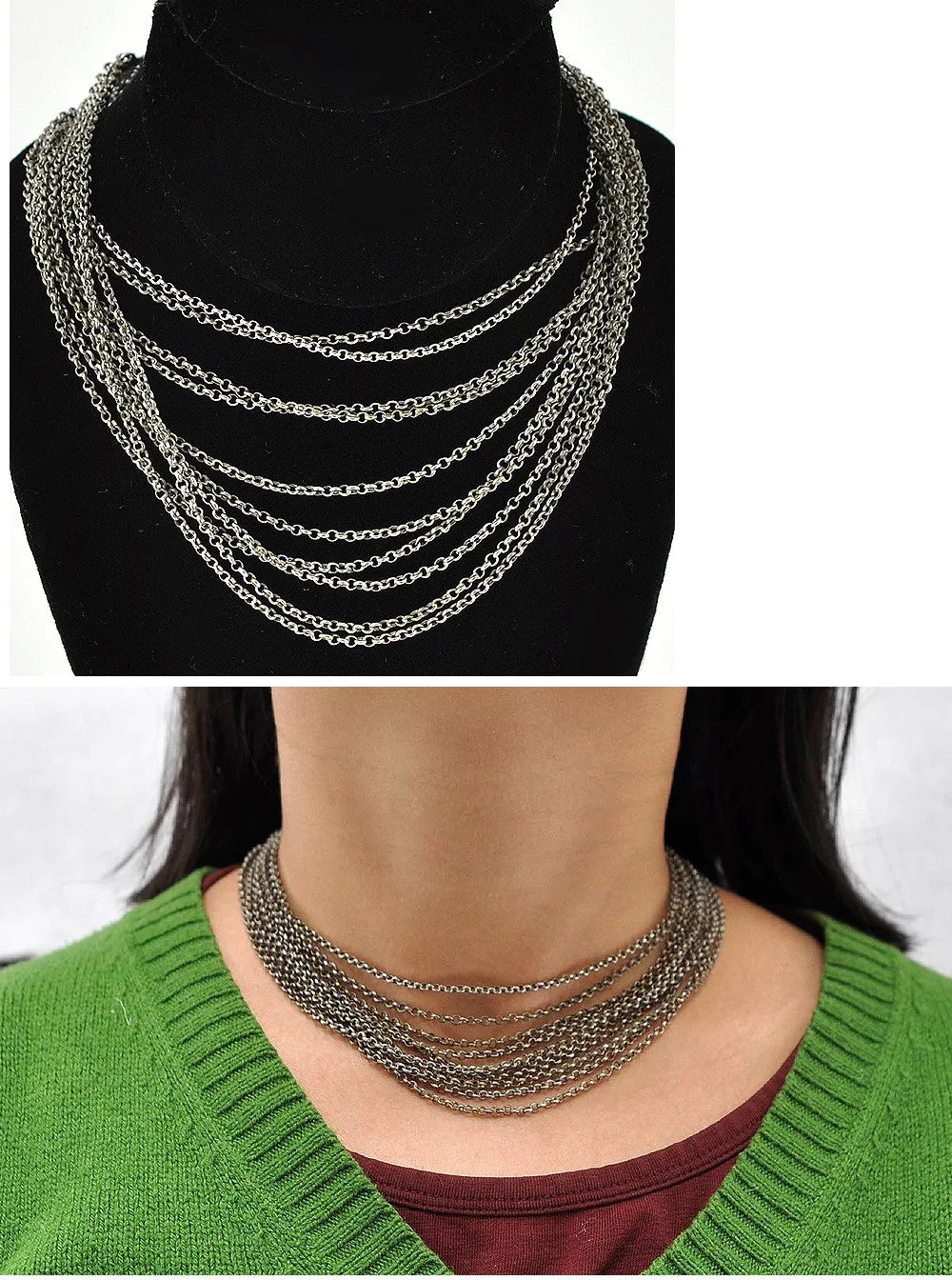 Victorian Necklace Choker Filigree Clasp Red Rhinestone Multi Strand