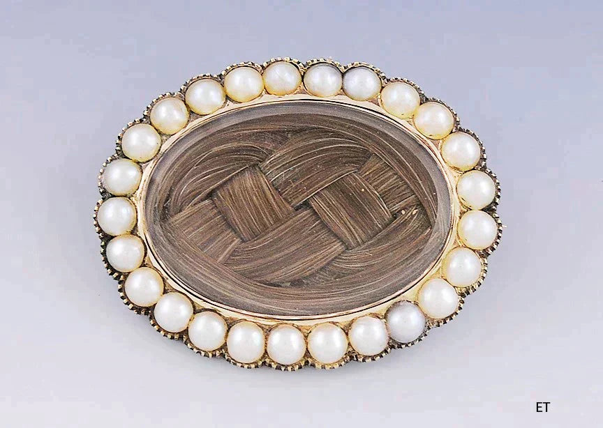 c1846 Lovely Victorian 14k Gold Pearl Memorial Hair Brooch/Pin Mourning