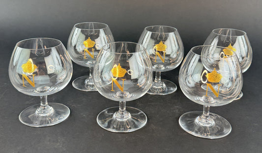 Exquisite Set 6 Baccarat Gilt Napoleon Crown Brandy Cognac Snifters Wine Glasses