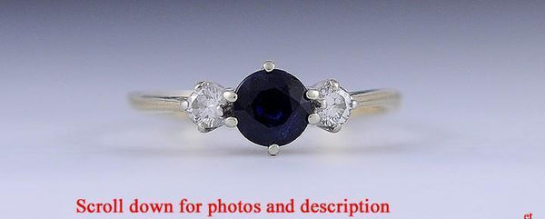 Beautiful 14K Yellow & White Gold Sapphire 2 Diamond Ring Size 6.5