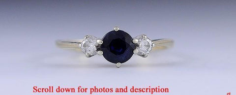 Beautiful 14K Yellow & White Gold Sapphire 2 Diamond Ring Size 6.5