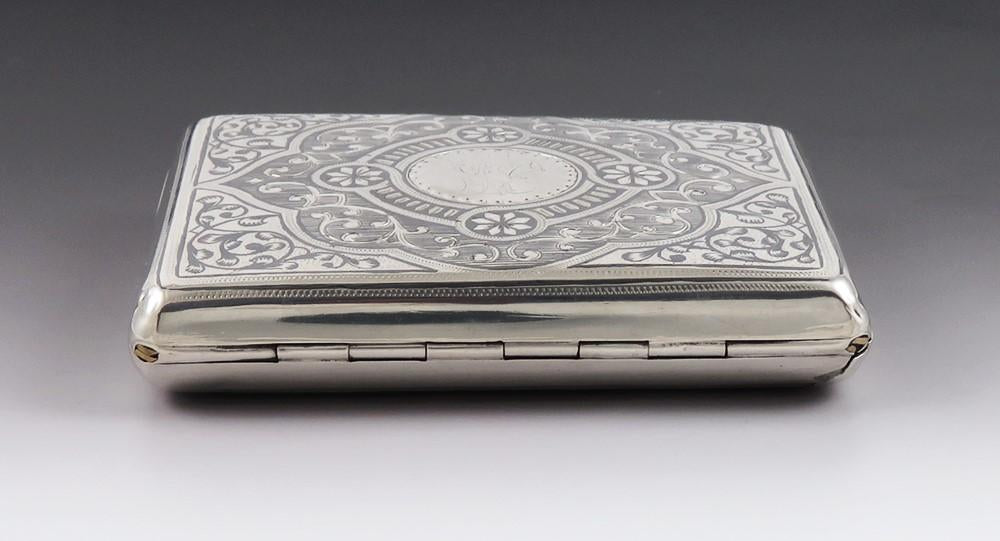 Antique 19th Century Russian Silver Niello Enamel Troika Carriage Cigarette Case