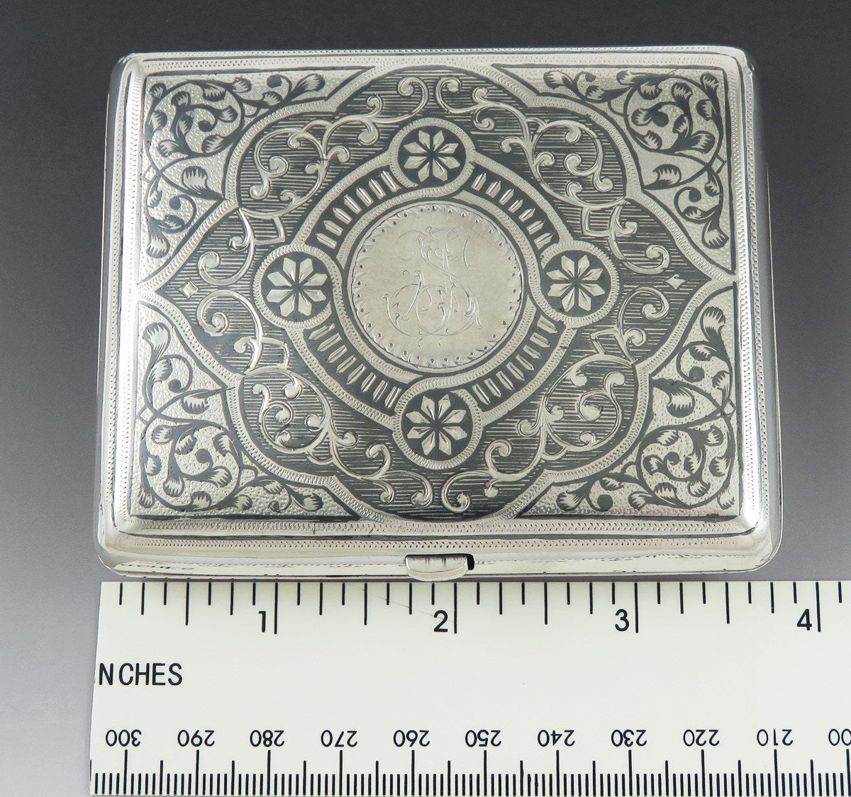 Antique 19th Century Russian Silver Niello Enamel Troika Carriage Cigarette Case