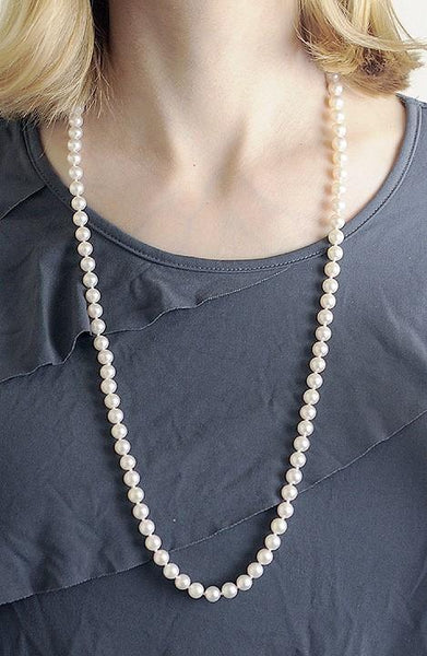 Classy 30" Strand ~7.5mm Pearl Necklace Individually Knotted