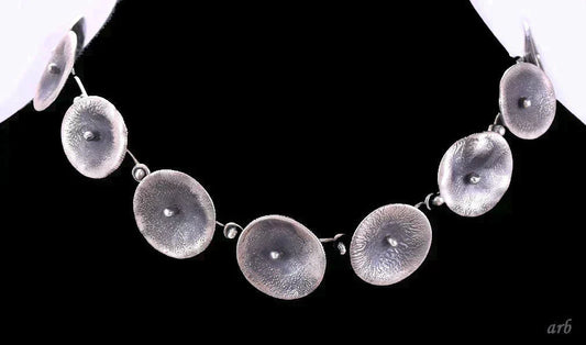 Artisan-Made Sterling Silver Oxidized Link Necklace w/ Lily Pad Form Links