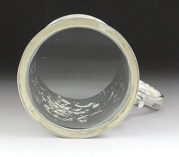 Antique 19th Century Silver Plate Repousse Glass Bottom Stein Mug Cup