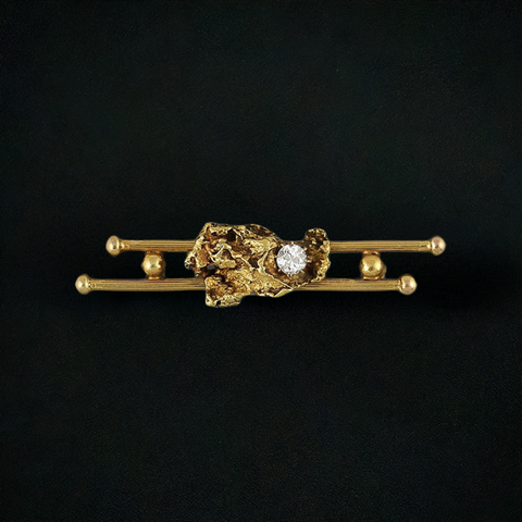 Alaskan Gold Rush Real 14k and 22k Gold Nugget Diamond Pin Brooch