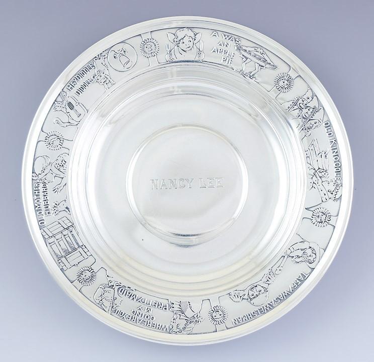 Charming American Sterling Silver Child's Cup & Saucer w/ Nursery Rhymes