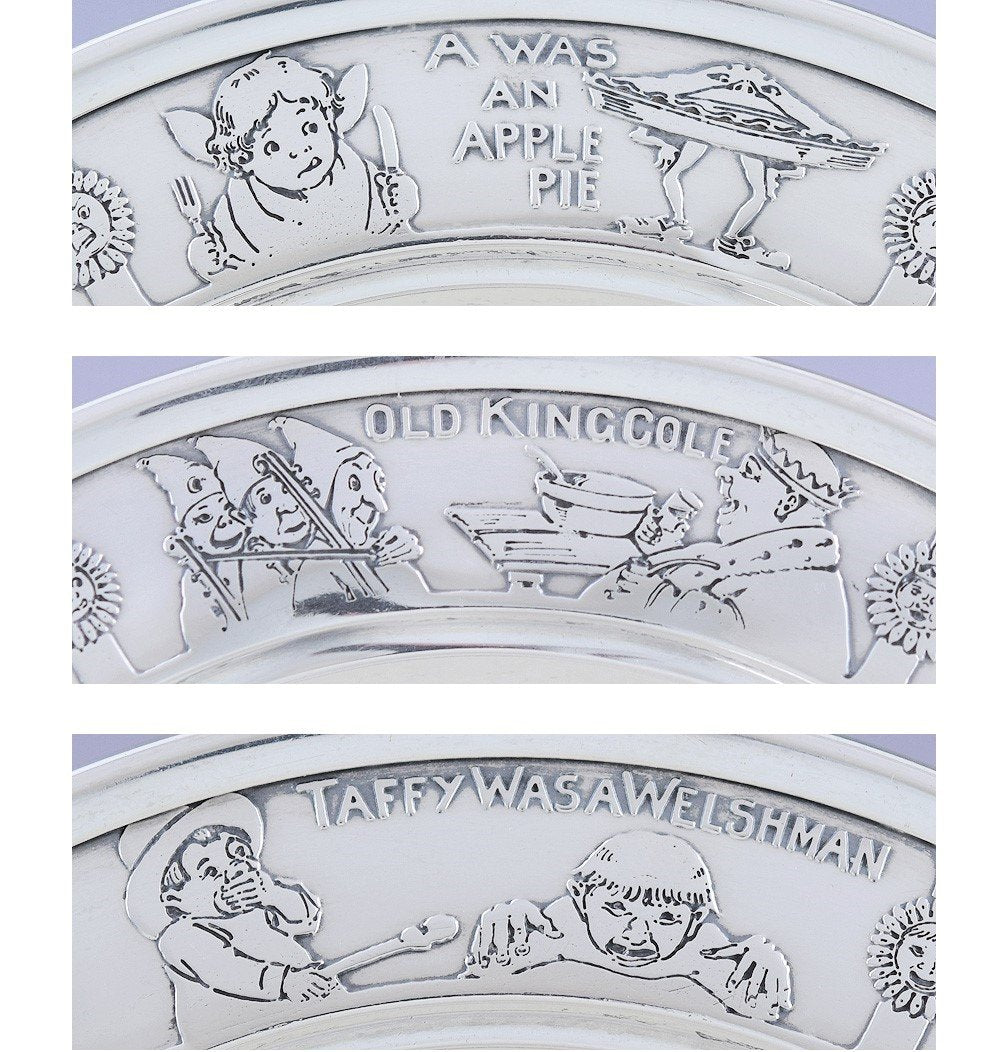 Charming American Sterling Silver Child's Cup & Saucer w/ Nursery Rhymes