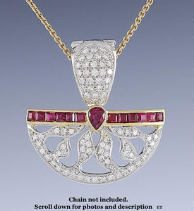 Exquisite Platinum 18k Gold Ruby & Diamond Pendant Fab Quality