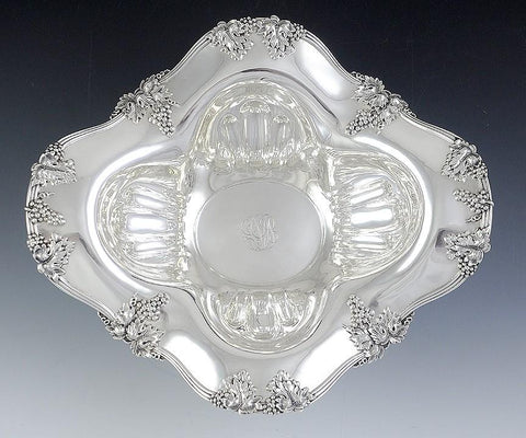 Huge Antique c1900 American Sterling Silver Grape Vine Centerpiece/Fruit Bowl
