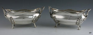 Pair Antique 1773 English Sterling Silver Reviresco Crest Leaf Serving Dishes